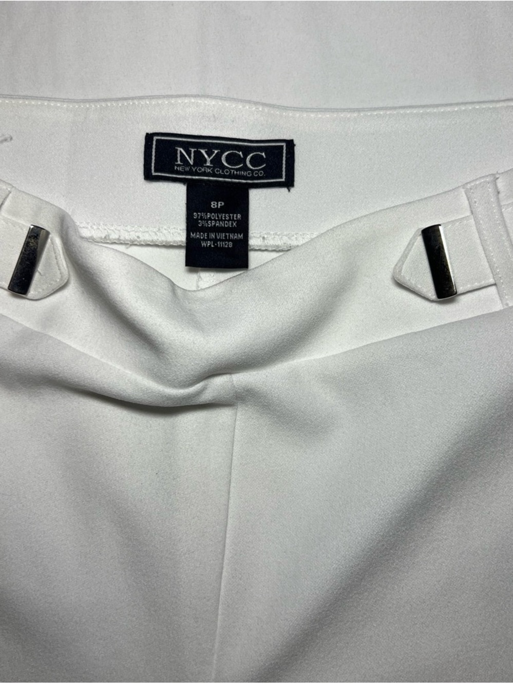 NYCC White Dress Pants with Silver Buckle Detail